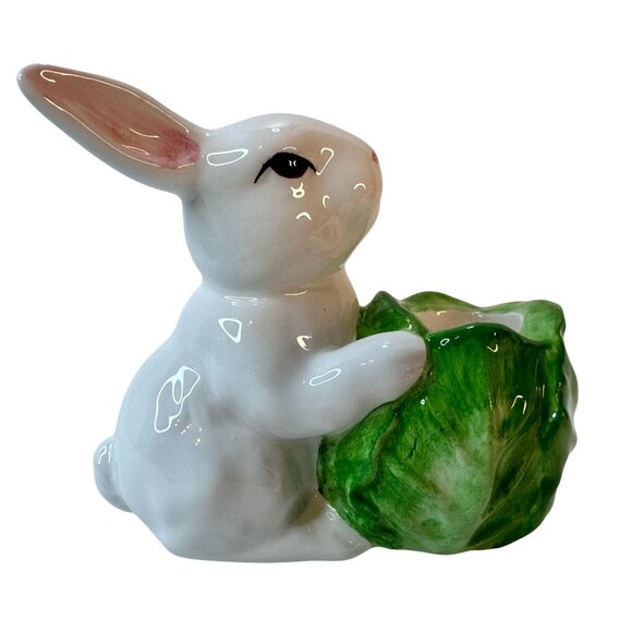 Vintage Rabbit Bunny Cabbage Candle Holder Figurine Easter Spring Original Box - Picture 2 of 10